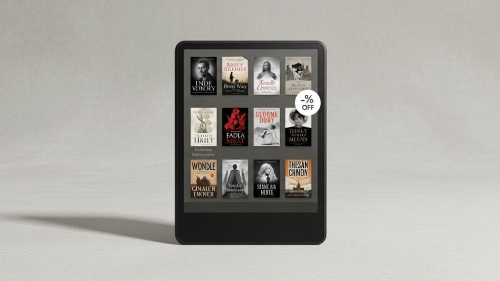 Kindle Unlimited preço 2025 em destaque, mostrando e-reader com livros digitais, representando promoções, descontos e ofertas do serviço de assinatura da Amazon Brasil.