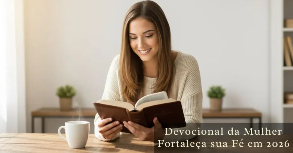 devocional da mulher com bíblia aberta e café, momento de oração e leitura espiritual em casa
