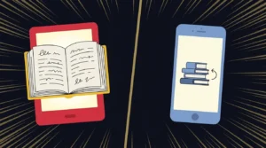 Kindle e celular lado a lado em composição comparativa — ilustração do artigo Kindle Unlimited vs Prime Reading do Seu Universo de Leitura.