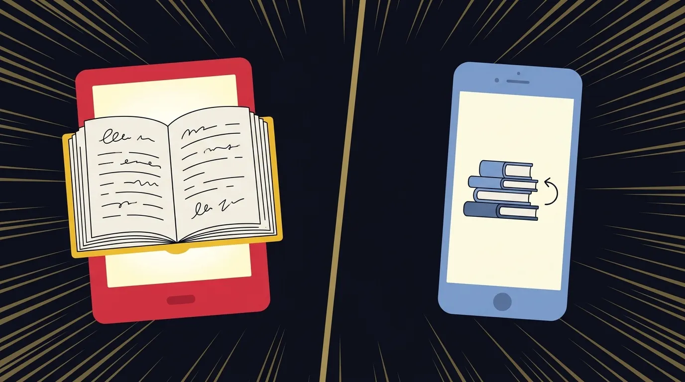 Kindle e celular lado a lado em composição comparativa — ilustração do artigo Kindle Unlimited vs Prime Reading do Seu Universo de Leitura.