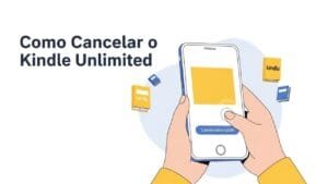 Imagem ilustrativa mostrando usuário cancelando o Kindle Unlimited pelo celular, com destaque para o botão de cancelar assinatura.