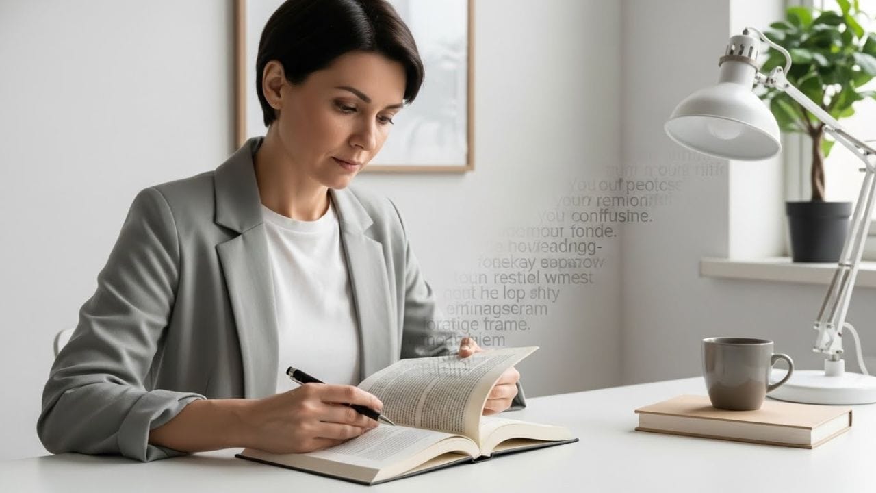 Pessoa lendo um livro e com dificuldade de concentração, representando o problema “leio e não lembro de nada” durante os estudos