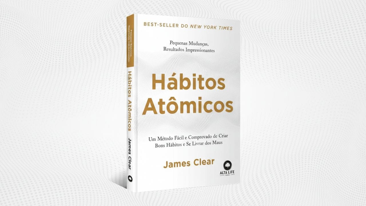 Capa do livro Hábitos Atômicos, de James Clear, obra sobre formação de hábitos e disciplina diária baseada em pequenas mudanças consistentes.