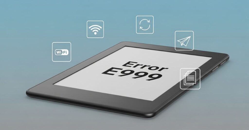 Erro E999 no Kindle exibido na tela do leitor digital durante falha ao enviar arquivo pelo Send to Kindle