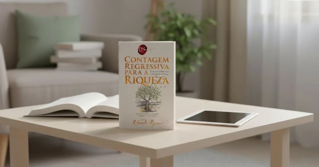 Capa do livro Contagem Regressiva para a Riqueza em mesa de leitura, representando busca por PDF grátis e alternativas para ler online.